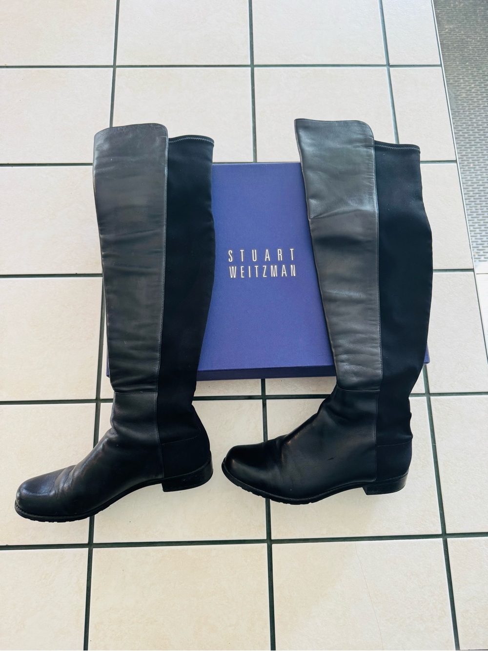 Stuart Weitzman Black Over-the-Knee Stretch Leather Boots